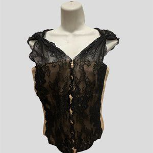 Ruth size 8 corset style top black lace with tan material